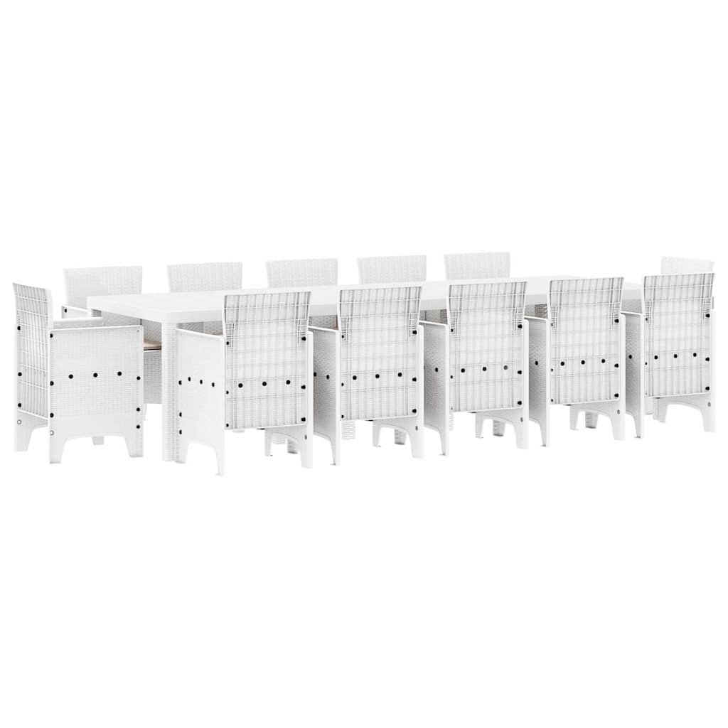 Garten Essgruppe 13 pcs Weiß und Hellgrau Poly-Rattan und Stahl