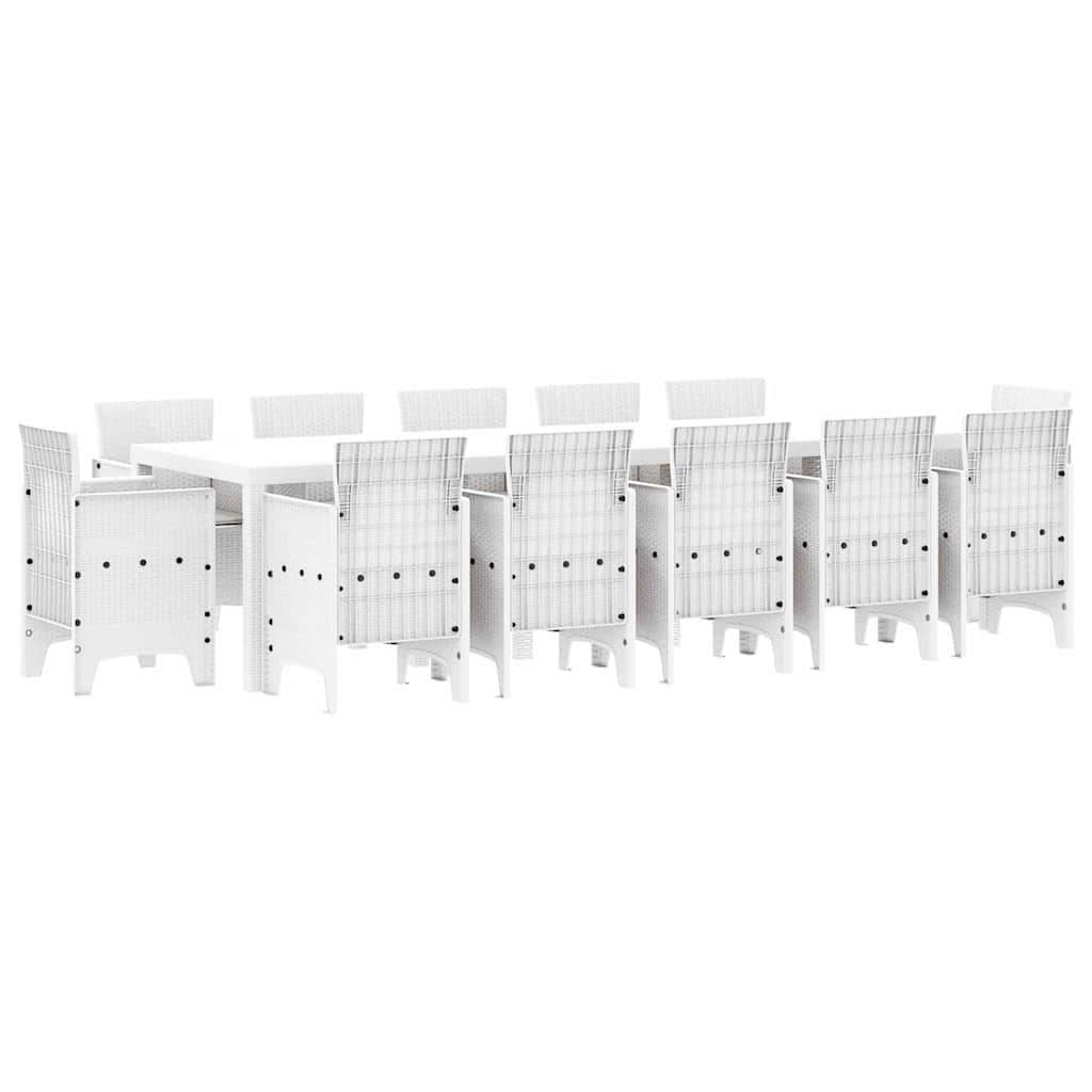 Garten Essgruppe 13 pcs Weiß und Hellgrau Poly-Rattan und Stahl