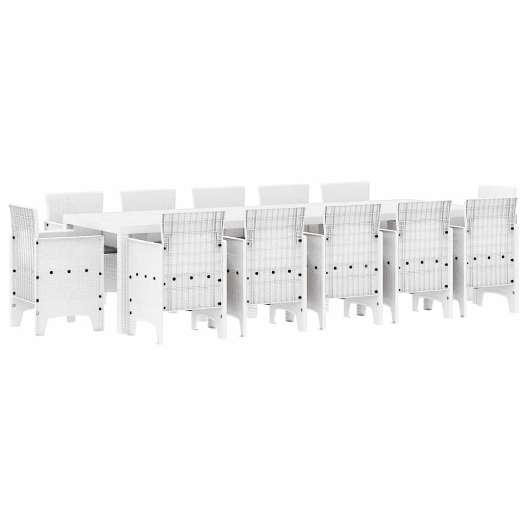 Garten Essgruppe 13 pcs Weiß Synthetisches Rattan und Metall