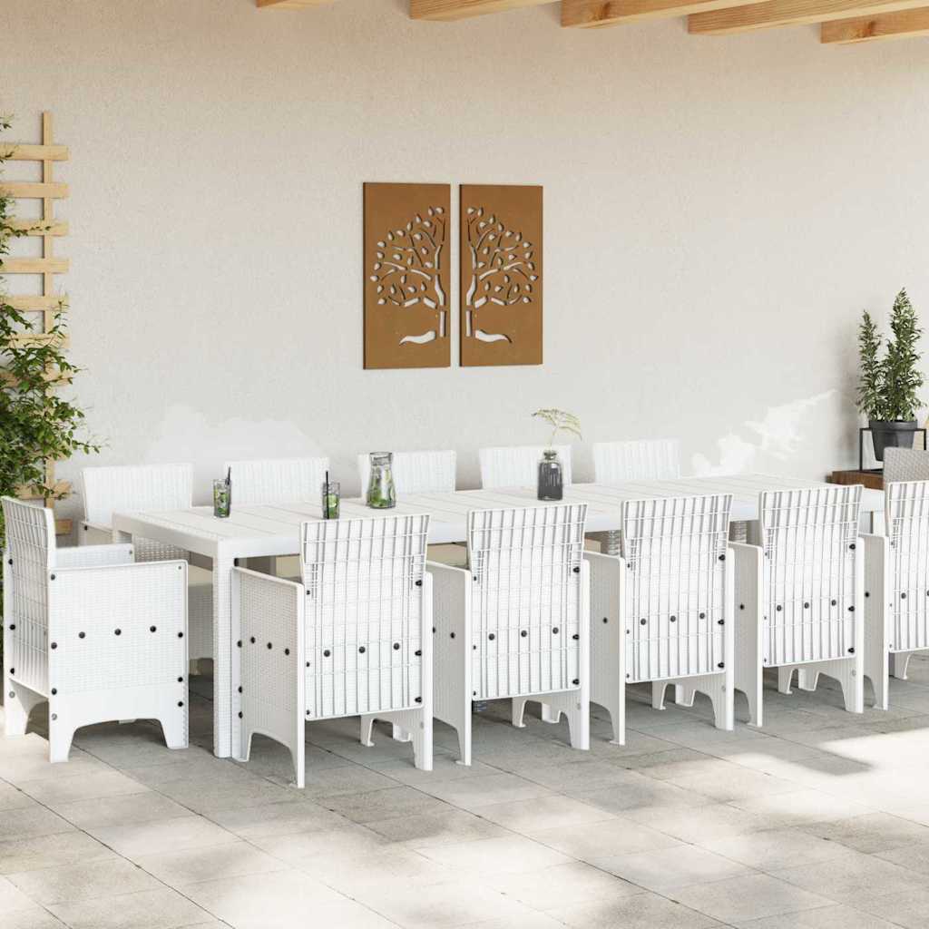 Garten Essgruppe 13 pcs Weiß Poly Rattan und Baumwolle