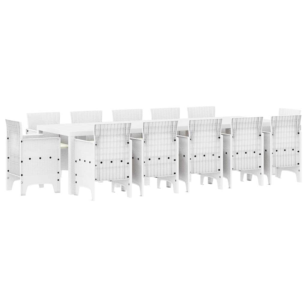 Garten Essgruppe 13 pcs Weiß Poly Rattan und Baumwolle