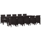 Garten Essgruppe 11 pcs Braun und Hellgrau Poly Rattan