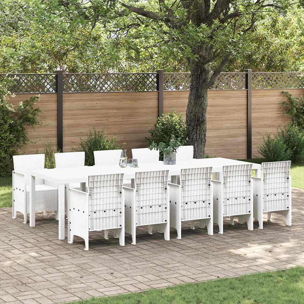 Garten Essgruppe 11 pcs Weiß Rattan und Stahl