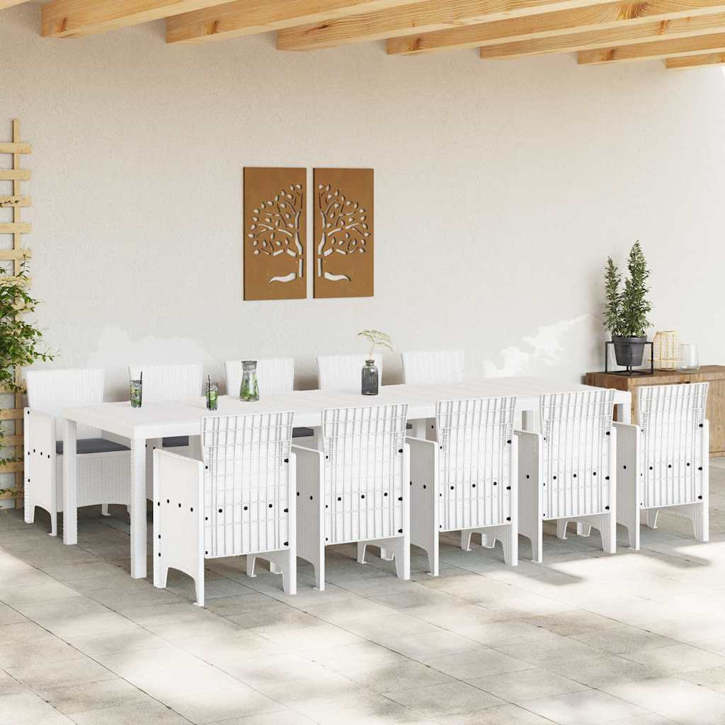 Garten Essgruppe 11 pcs Weiß Poly Rattan und Aluminium