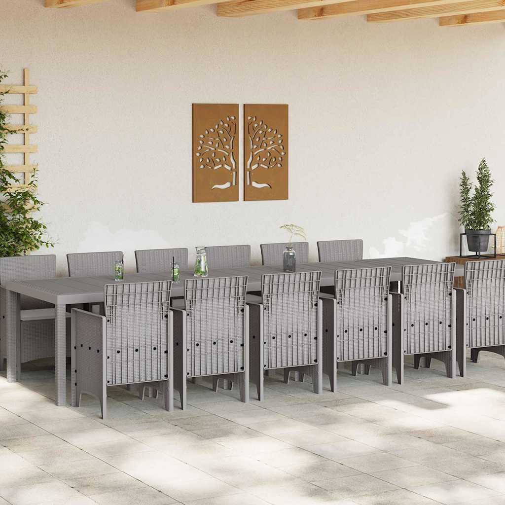 Garten Essgruppe 13 pcs Hellgrau Polt Rattan