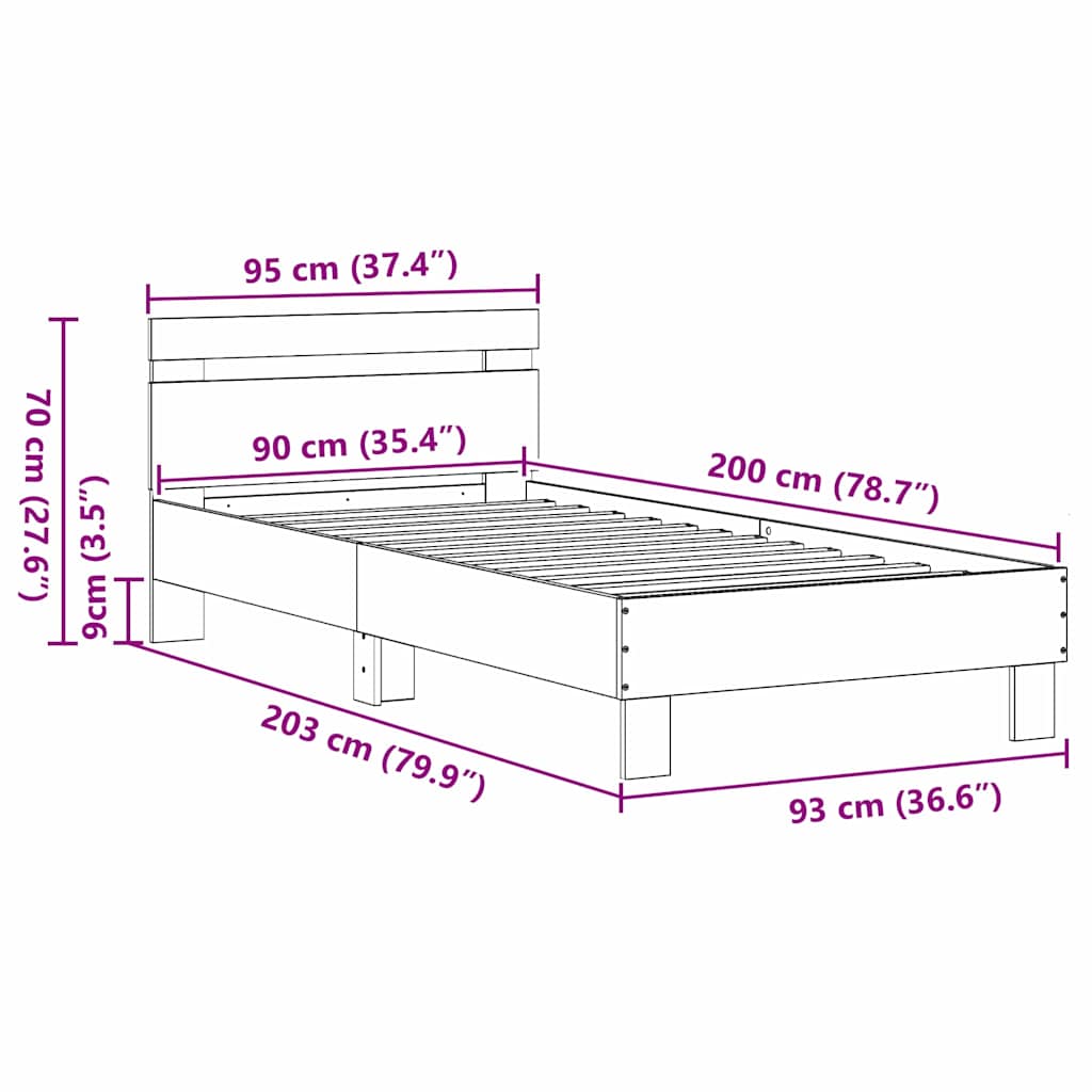 Bettrahmen Schwarz Eichen-Optik 203 x 95 x 70 cm Holzwerkstoff