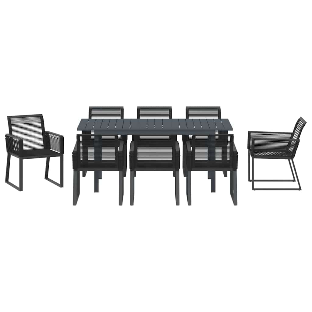 Garten Essgruppe 9 pcs Schwarz Poly-Rattan