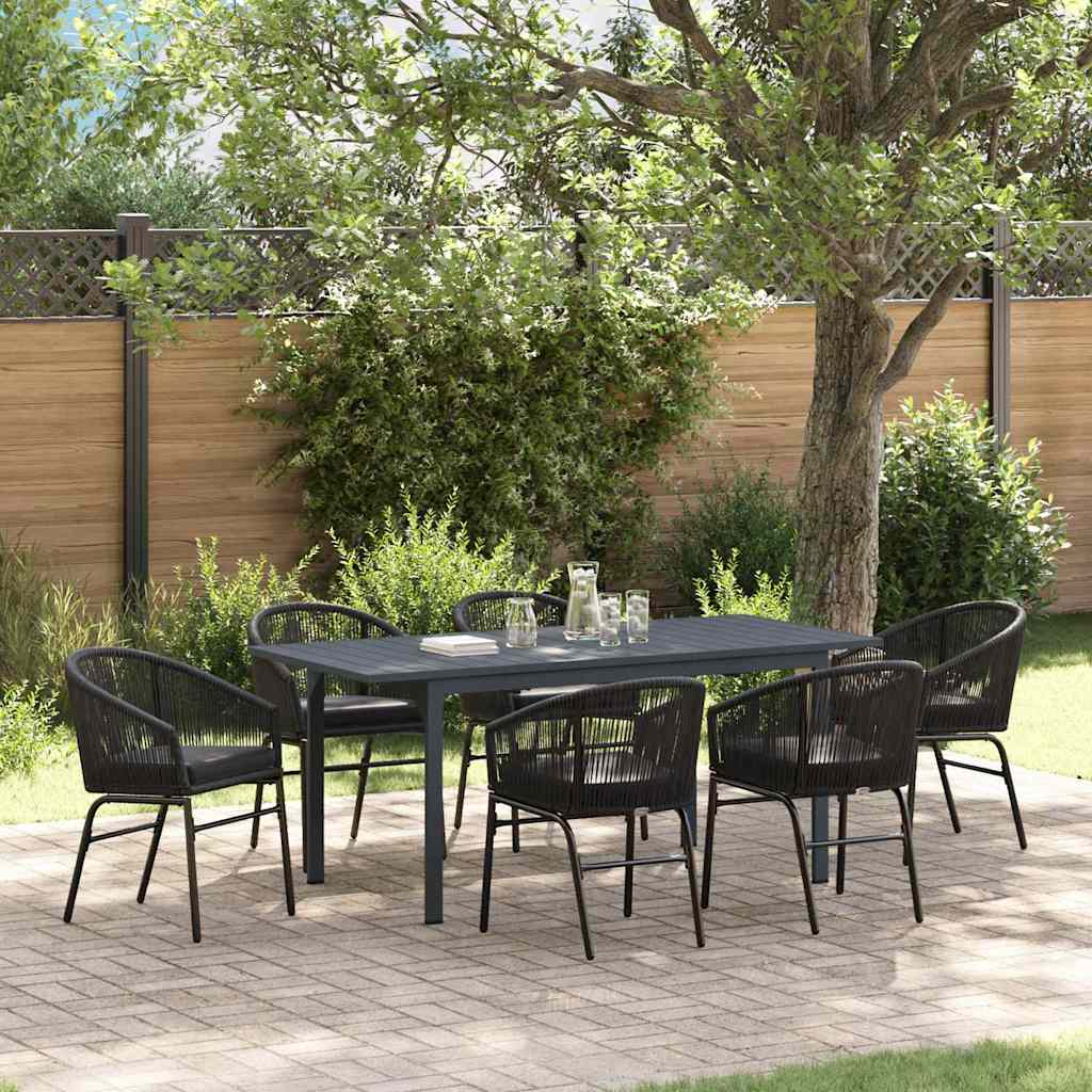 Garten Essgruppe 7 pcs Schwarz Poly-Rattan