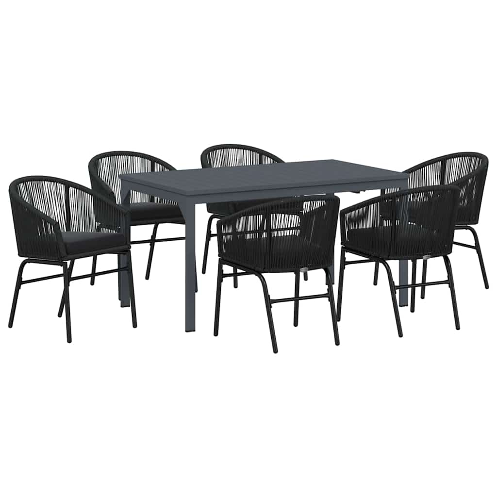 Garten Essgruppe 7 pcs Schwarz Poly-Rattan