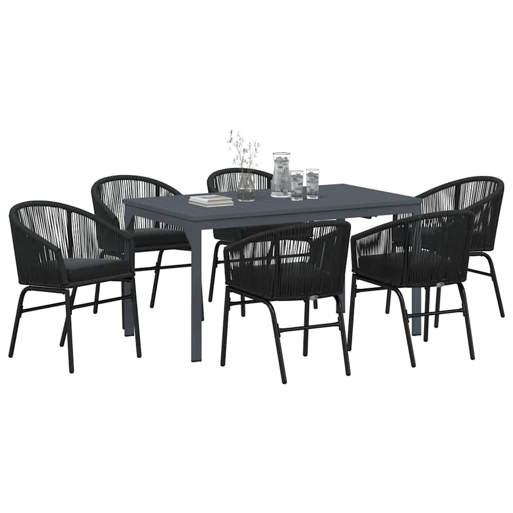 Garten Essgruppe 7 pcs Schwarz Poly-Rattan