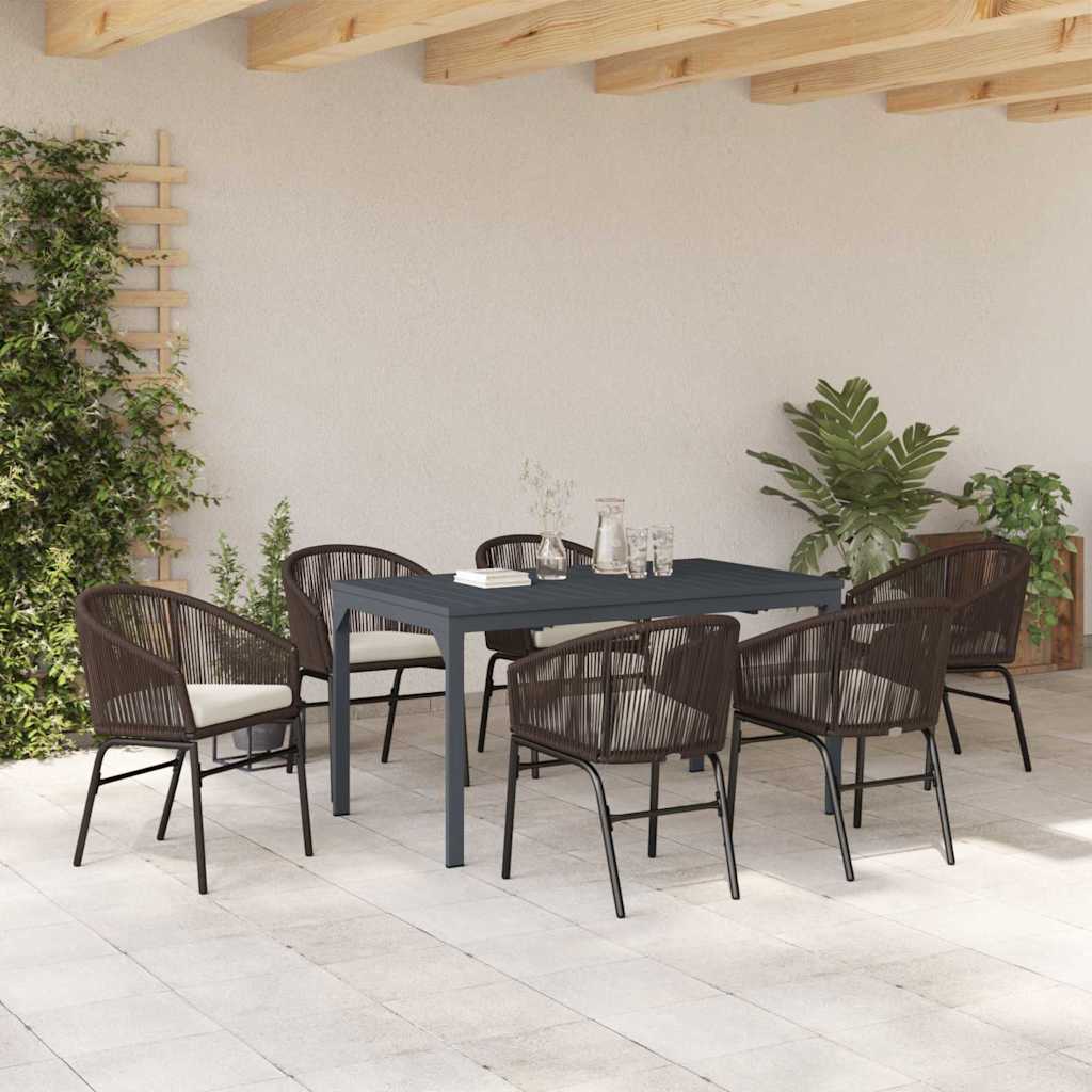Garten Essgruppe 7 pcs Braun Poly-Rattan