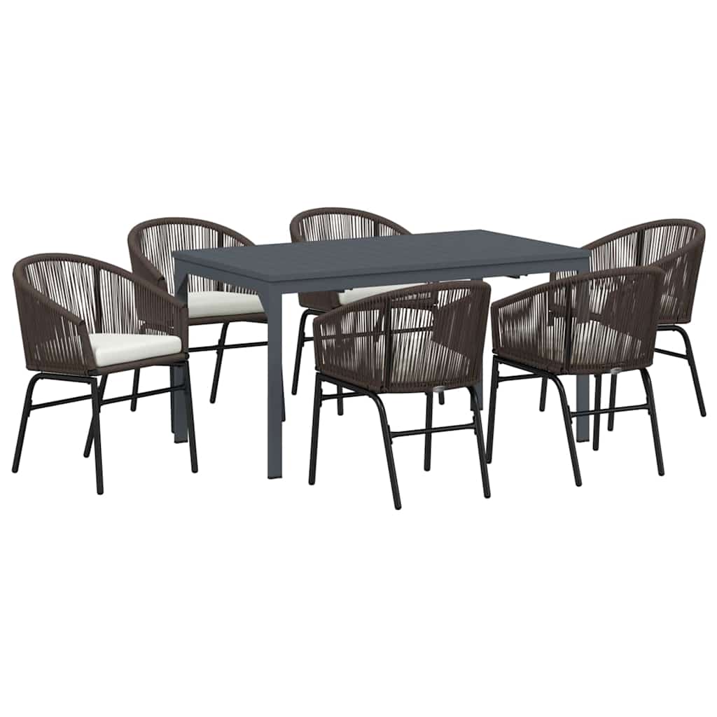 Garten Essgruppe 7 pcs Braun Poly-Rattan