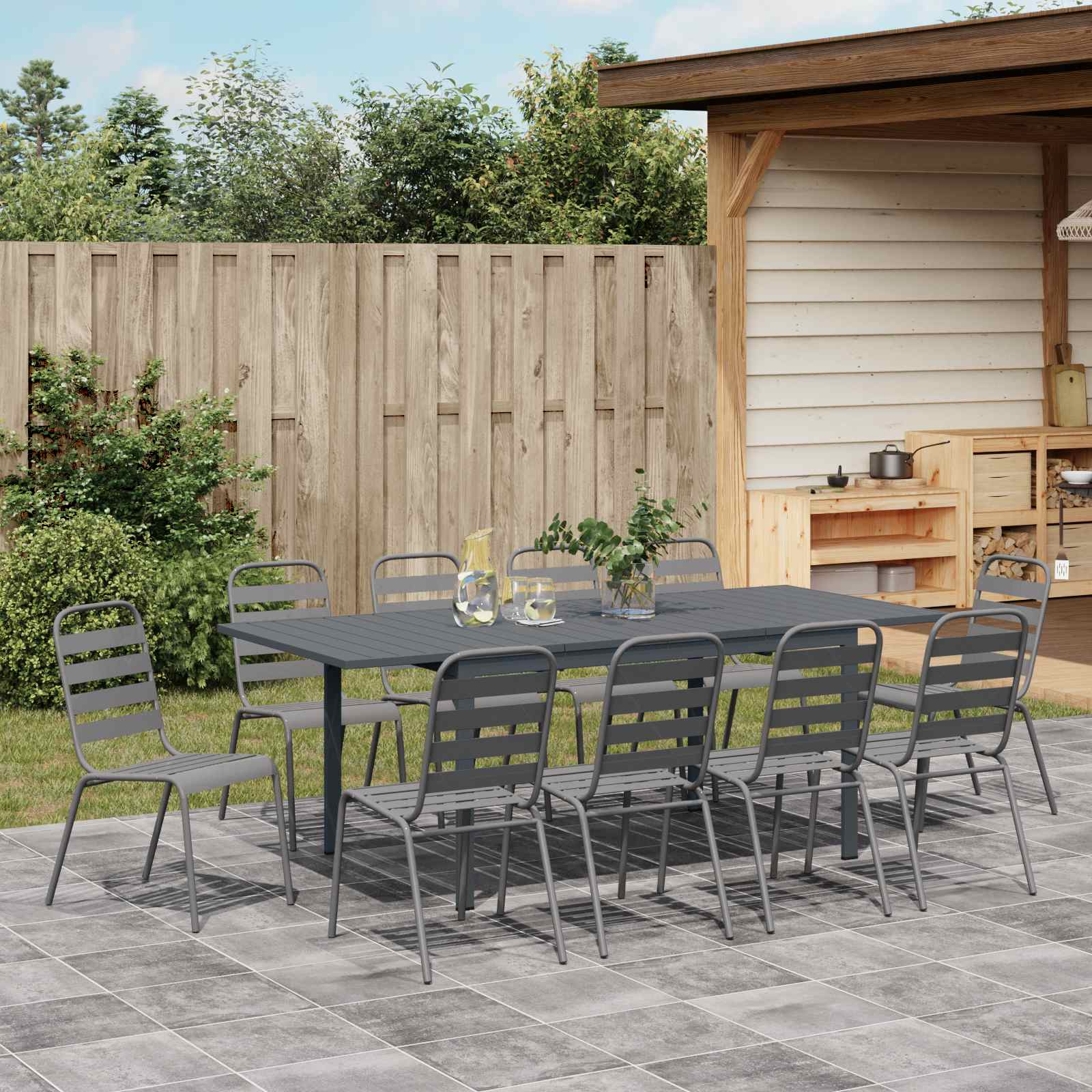 Garten Essgruppe 11 pcs Anthrazit Pulverbeschichteter Stahl