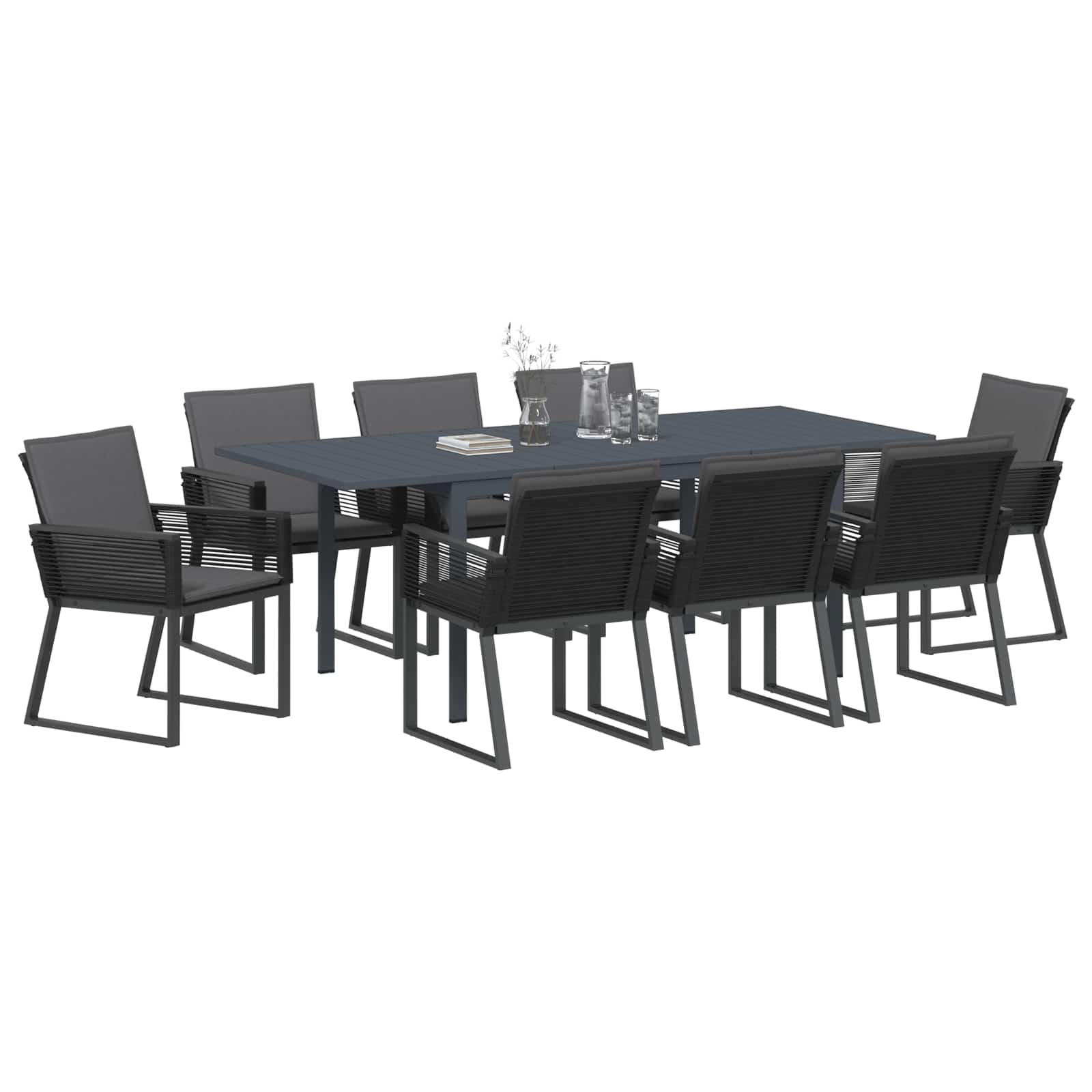 Garten Essgruppe 9 pcs Schwarz Poly-Rattan
