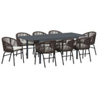 Garten Essgruppe 9 pcs Braun Poly-Rattan