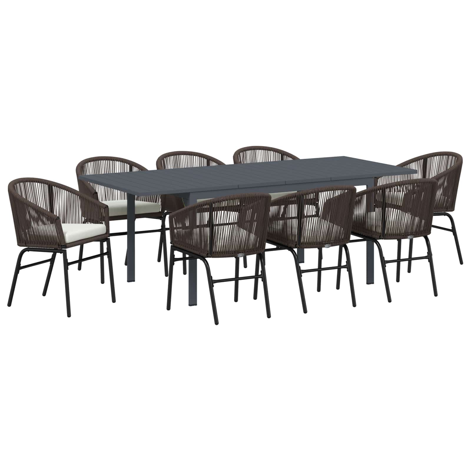 Garten Essgruppe 9 pcs Braun Poly-Rattan