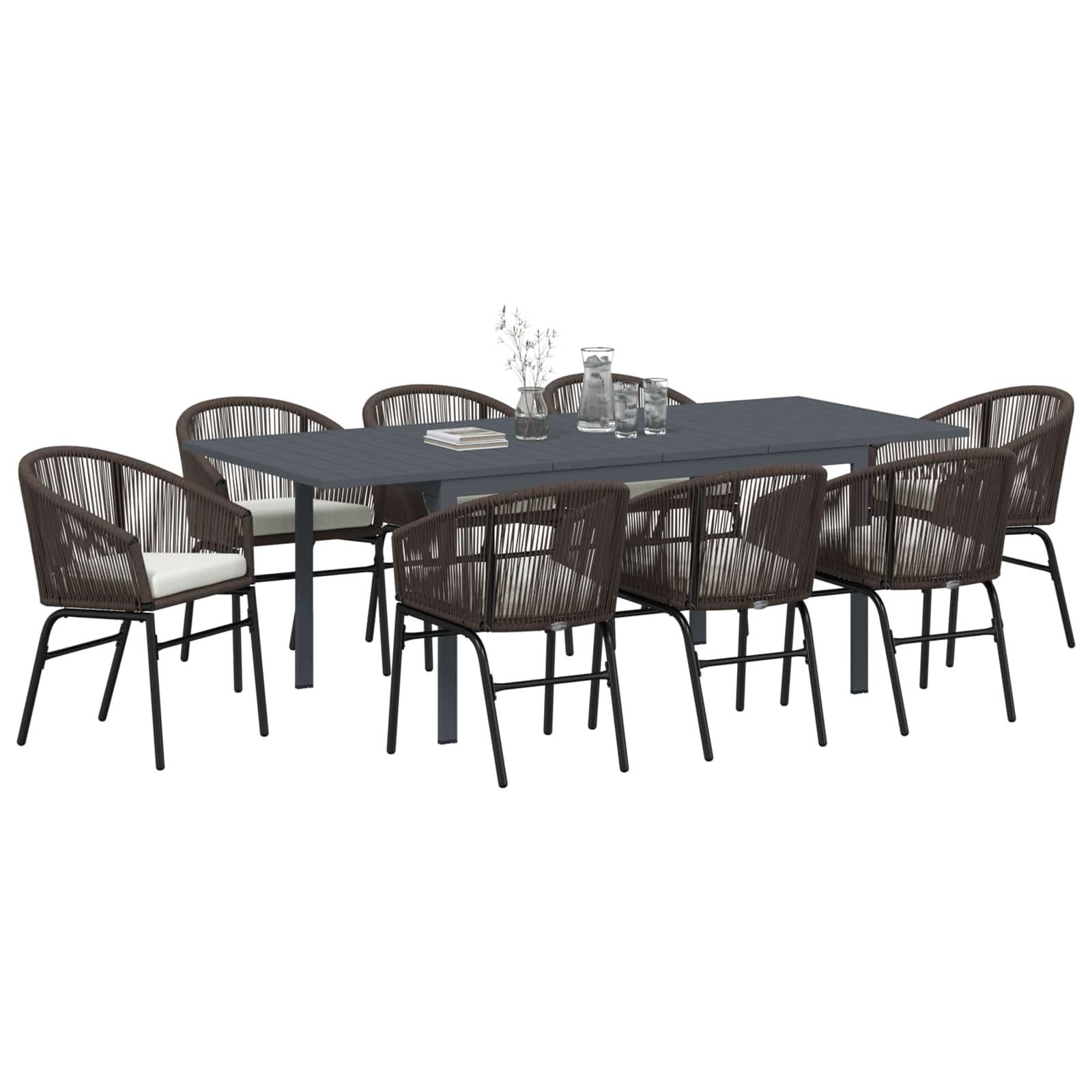 Garten Essgruppe 9 pcs Braun Poly-Rattan