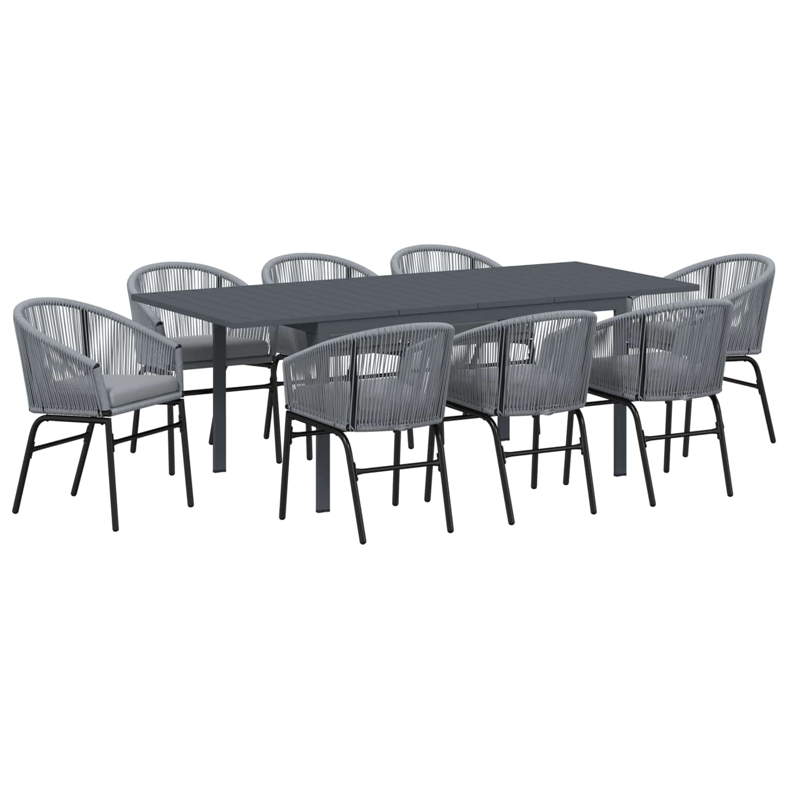Garten Essgruppe 9 pcs Grau Poly-Rattan