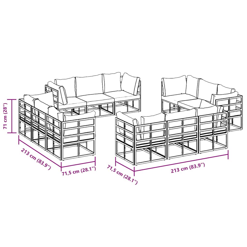 Gartensofa-set 12 pcs Schwarz Metall