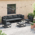 Gartensofa-set mit Kissen 7 pcs Schwarz Aluminium
