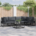 Gartensofa-set mit Kissen 5 pcs Schwarz Aluminium