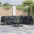 Gartensofa-set mit Kissen 6 pcs Schwarz Aluminium