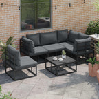 Gartensofa-set mit Kissen 6 pcs Schwarz Aluminium