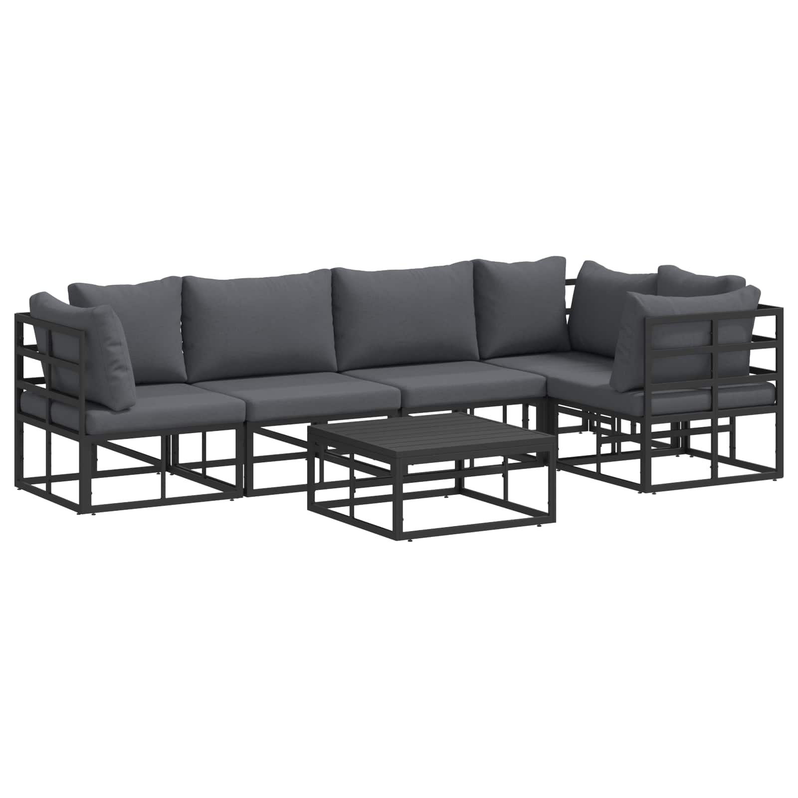 Gartensofa-set mit Kissen 6 pcs Schwarz Aluminium