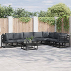 Gartensofa-set mit Kissen 8 pcs Schwarz Aluminium