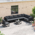 Gartensofa-set mit Kissen 9 pcs Schwarz Aluminium