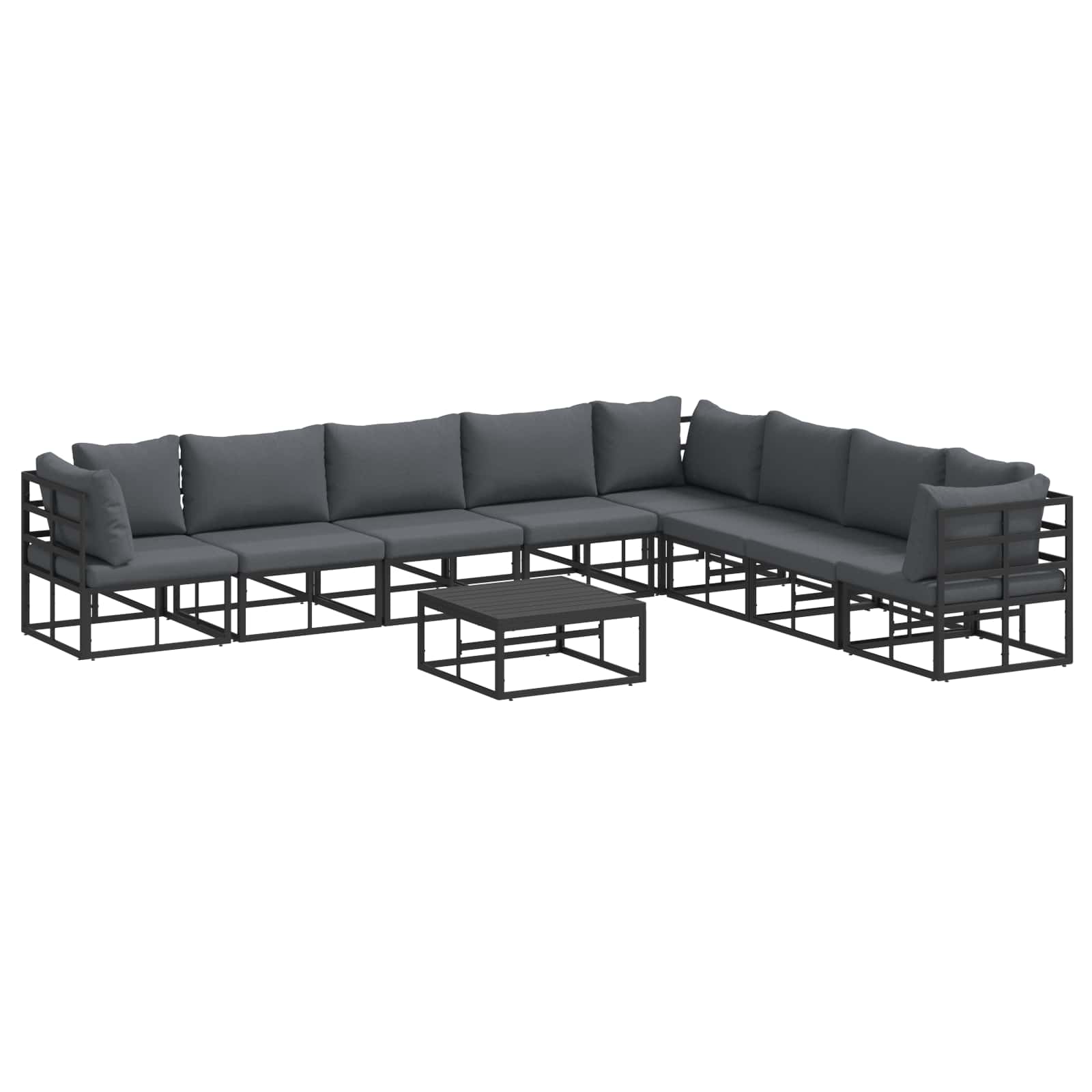 Gartensofa-set mit Kissen 9 pcs Schwarz Aluminium