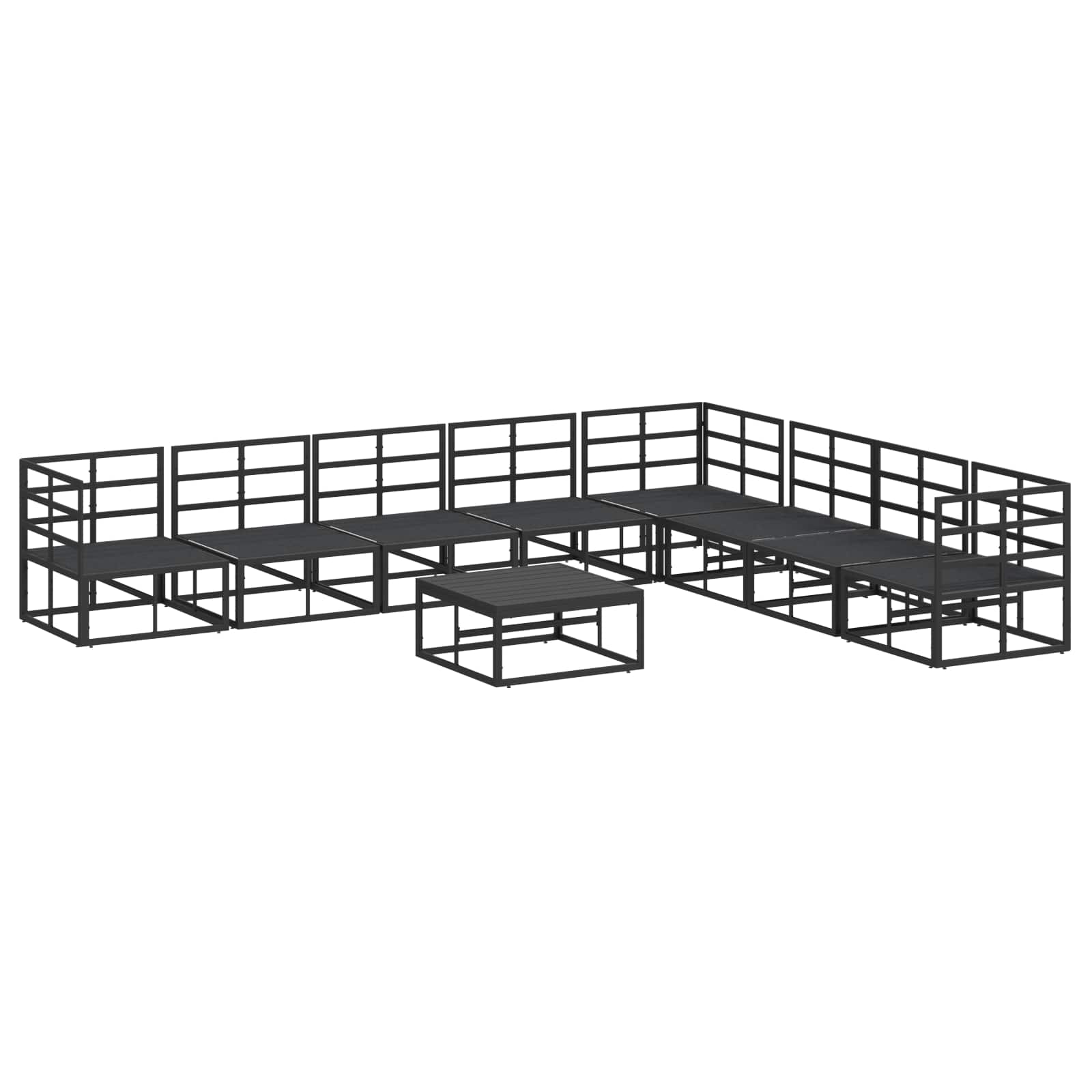 Gartensofa-set mit Kissen 9 pcs Schwarz Aluminium