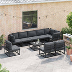 Gartensofa-set mit Kissen 10 pcs Schwarz Aluminium