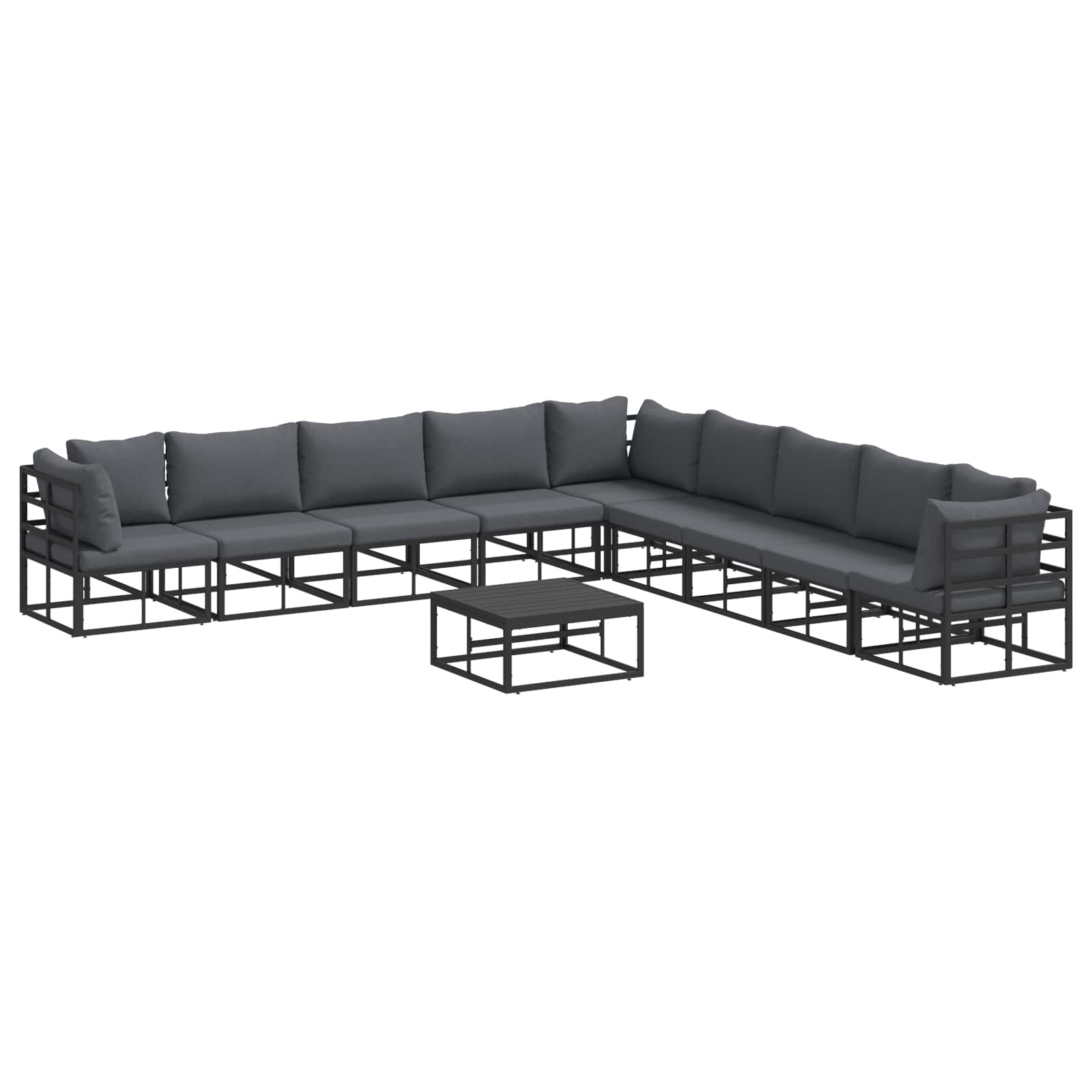 Gartensofa-set mit Kissen 10 pcs Schwarz Aluminium