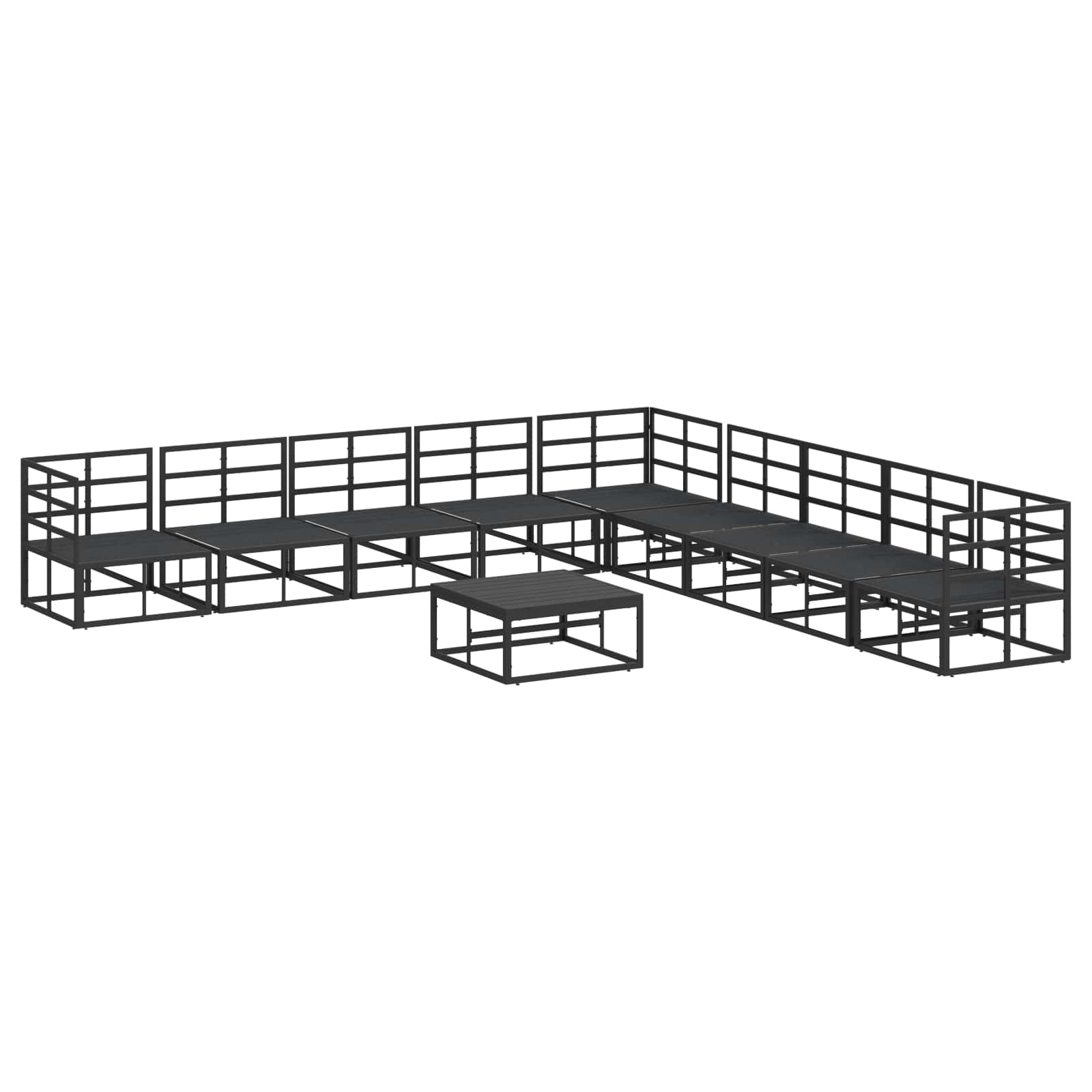 Gartensofa-set mit Kissen 10 pcs Schwarz Aluminium