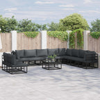 Gartensofa-set mit Kissen 11 pcs Schwarz Aluminium