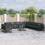 Gartensofa-set mit Kissen 11 pcs Schwarz Aluminium