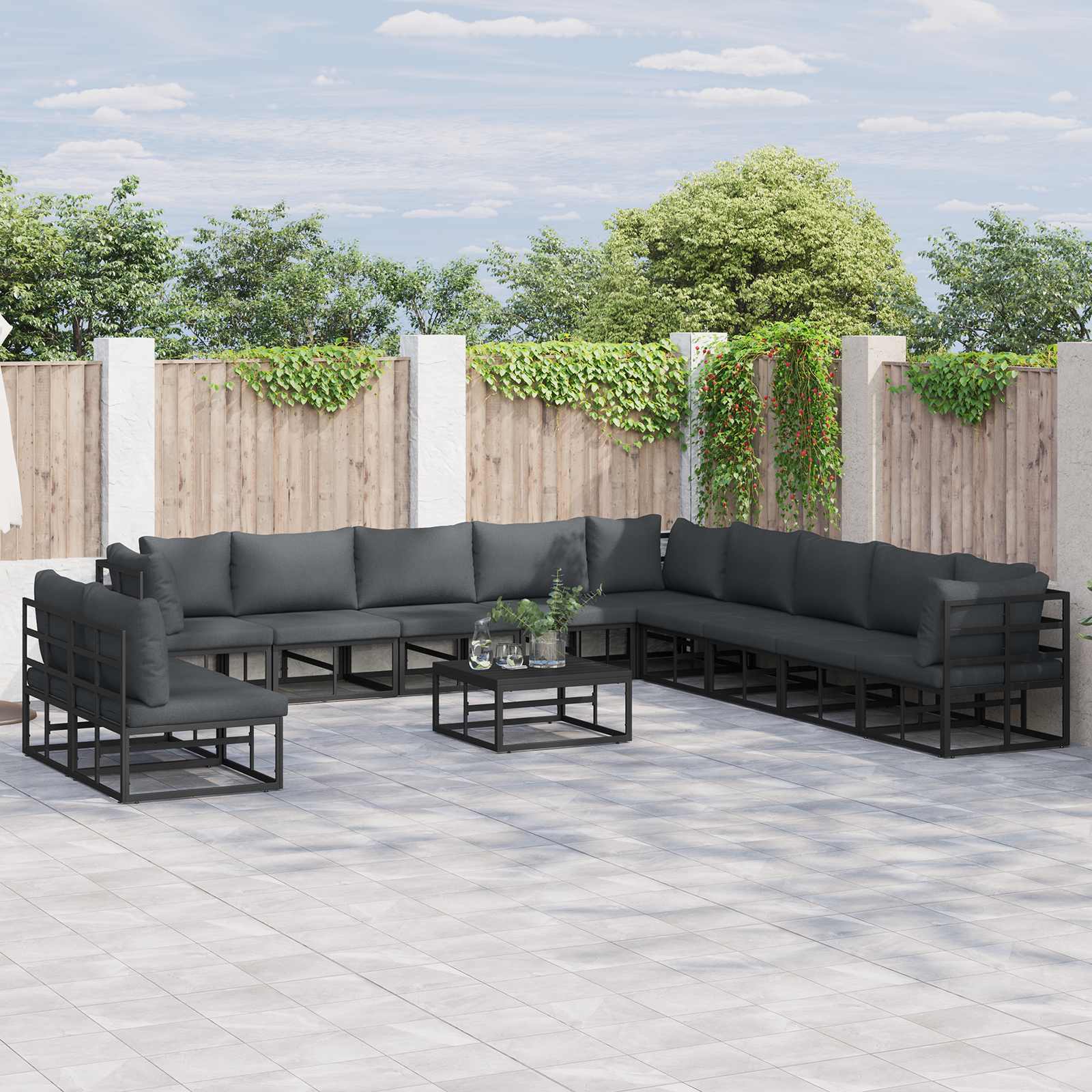 Gartensofa-set mit Kissen 11 pcs Schwarz Aluminium
