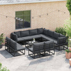 Gartensofa-set mit Kissen 11 pcs Schwarz Aluminium