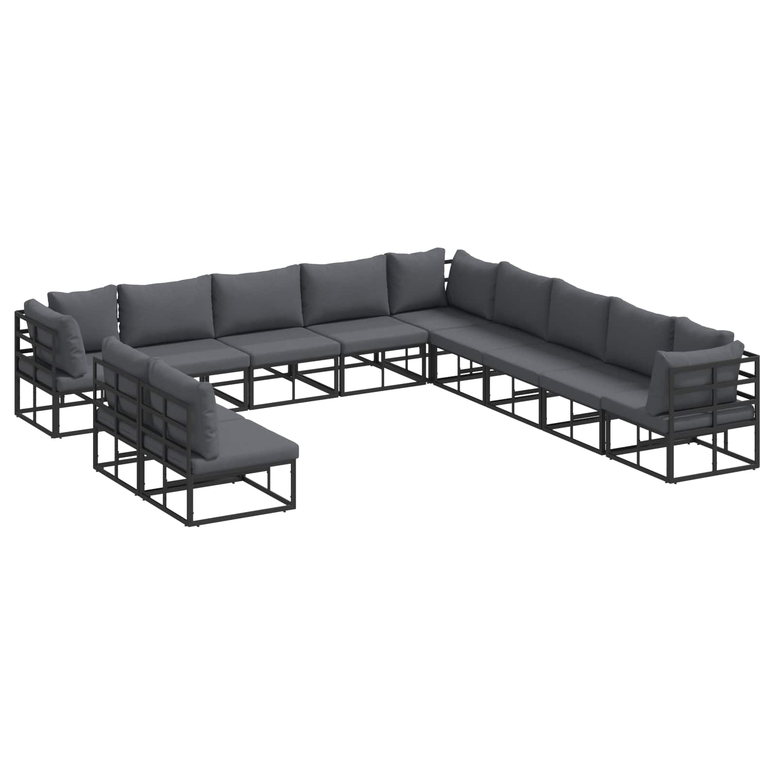 Gartensofa-set mit Kissen 11 pcs Schwarz Aluminium