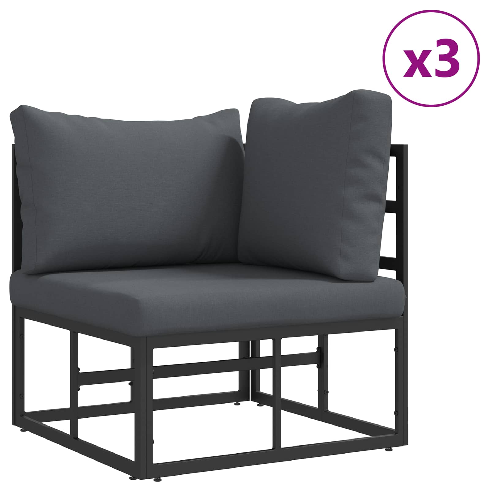 Gartensofa-set mit Kissen 11 pcs Schwarz Aluminium