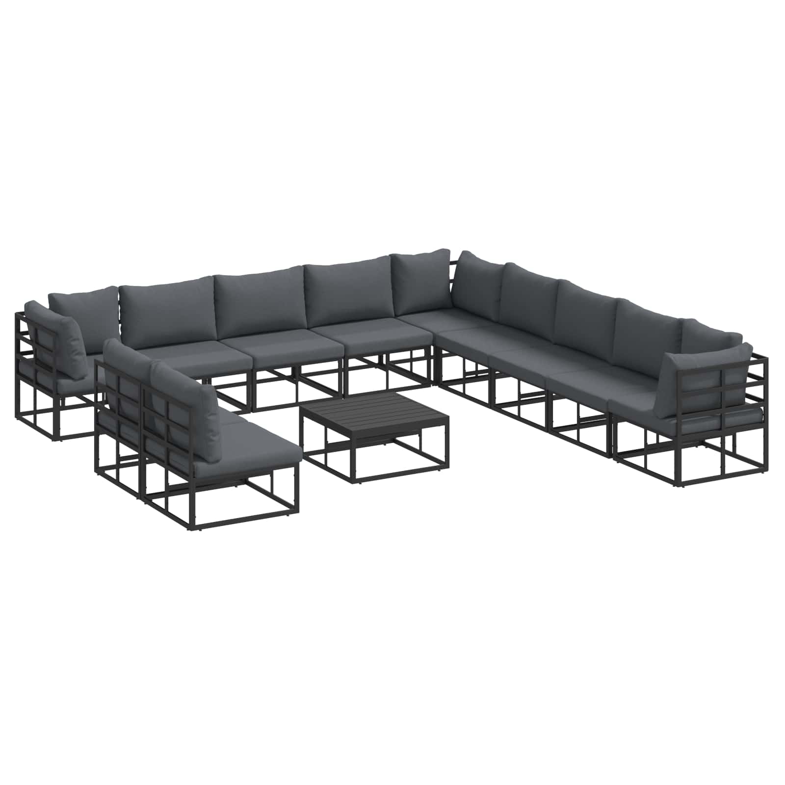 Gartensofa-set mit Kissen 12 pcs Schwarz Aluminium