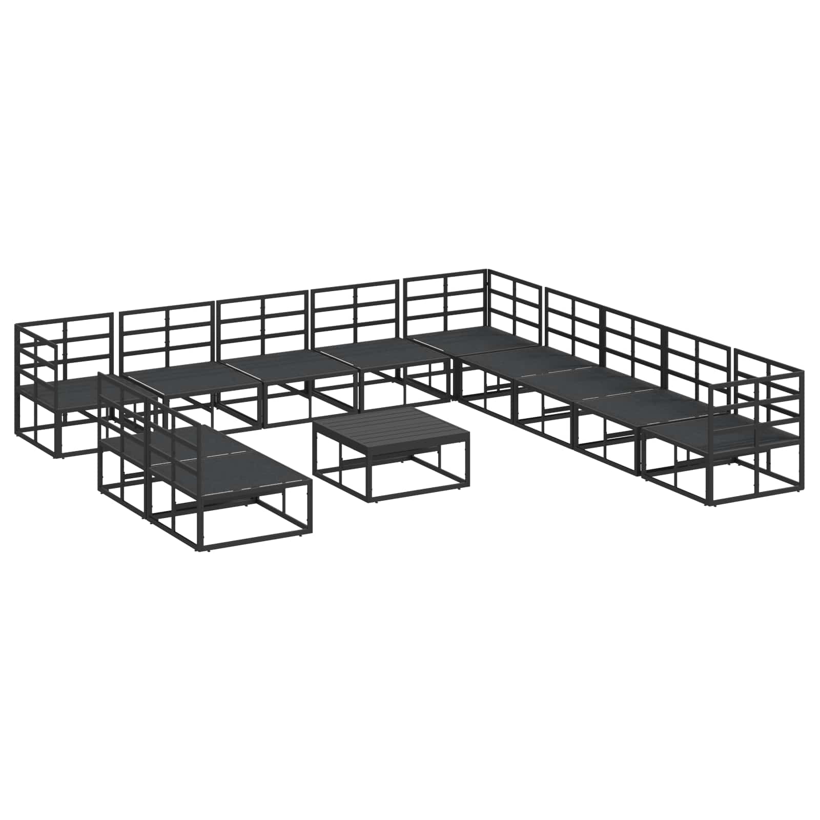 Gartensofa-set mit Kissen 12 pcs Schwarz Aluminium