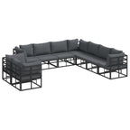 Gartensofa-set mit Kissen 9 pcs Schwarz Aluminium