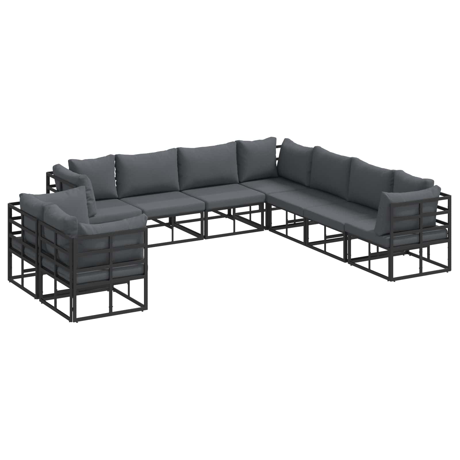 Gartensofa-set mit Kissen 9 pcs Schwarz Aluminium