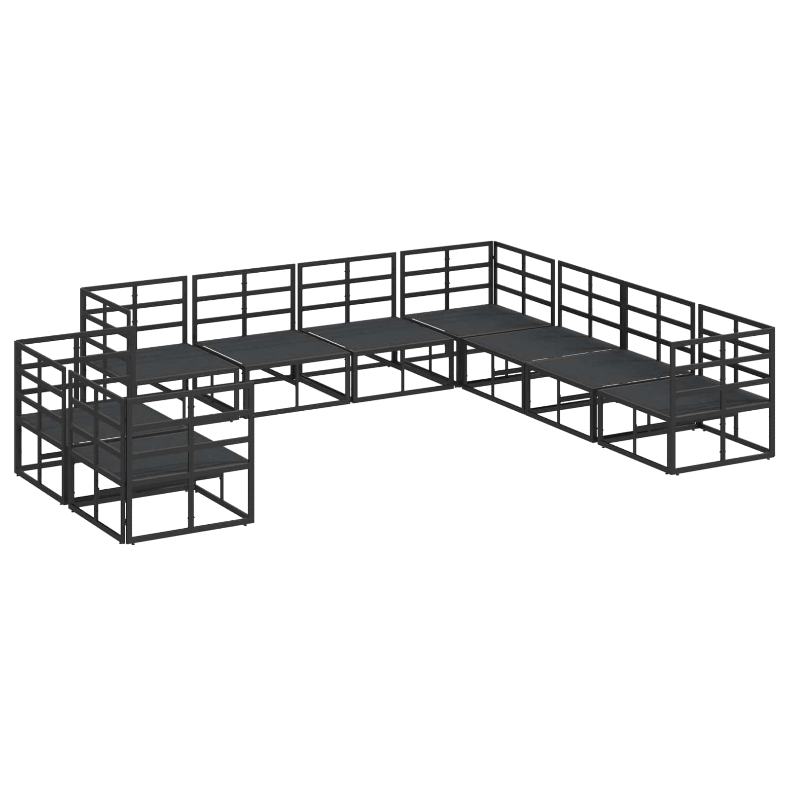 Gartensofa-set mit Kissen 9 pcs Schwarz Aluminium