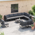 Gartensofa-set mit Kissen 11 pcs Schwarz Aluminium