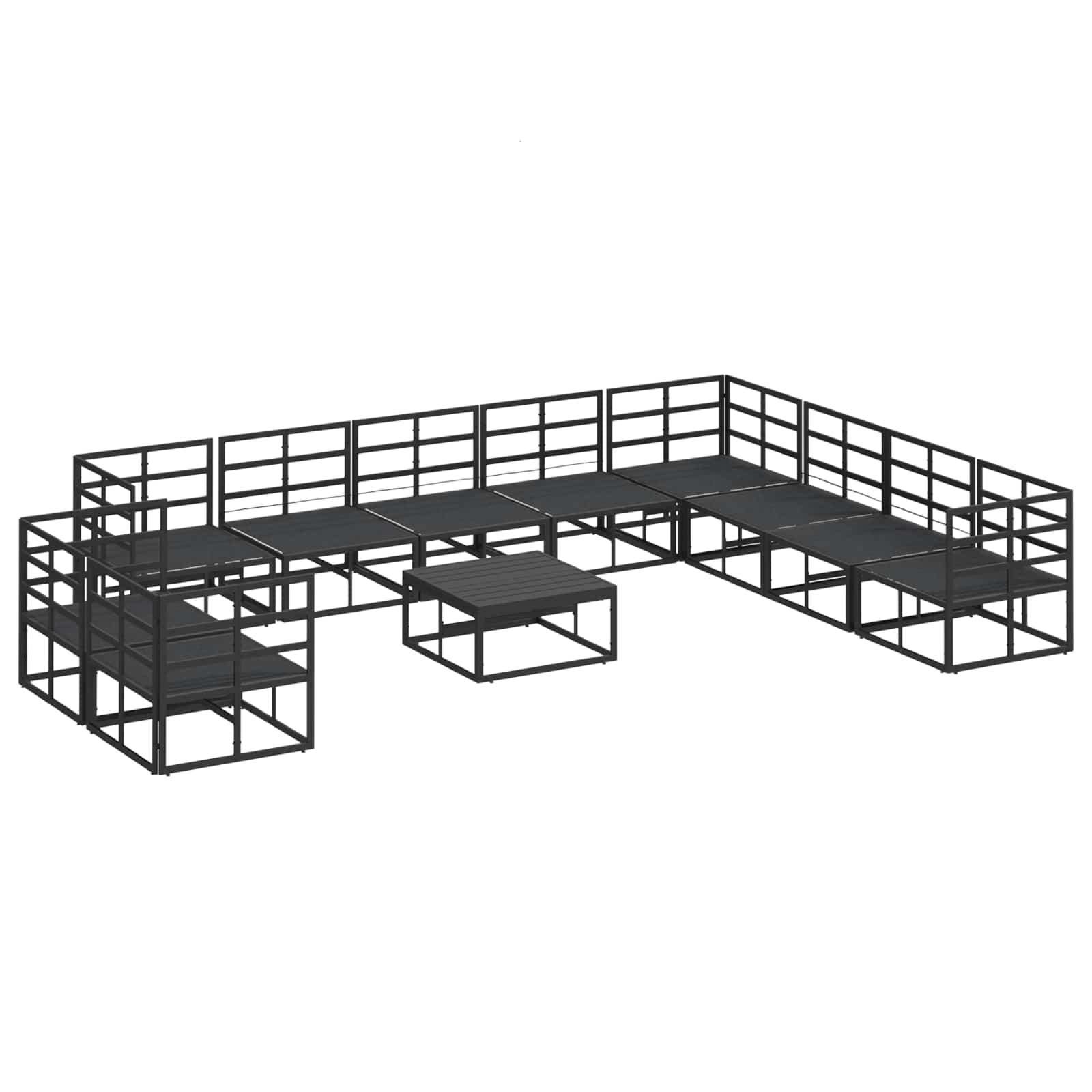 Gartensofa-set mit Kissen 11 pcs Schwarz Aluminium
