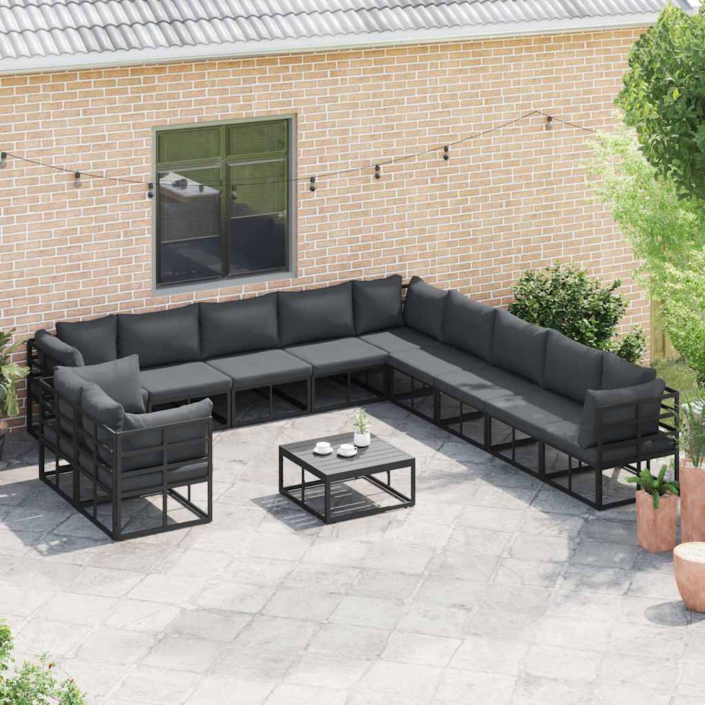 Gartensofa-set mit Kissen 11 pcs Schwarz Aluminium