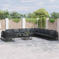 Gartensofa-set mit Kissen 12 pcs Schwarz Aluminium